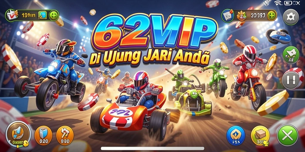 Tampilan screenshot gameplay 62VIP dengan aksi balapan menegangkan.