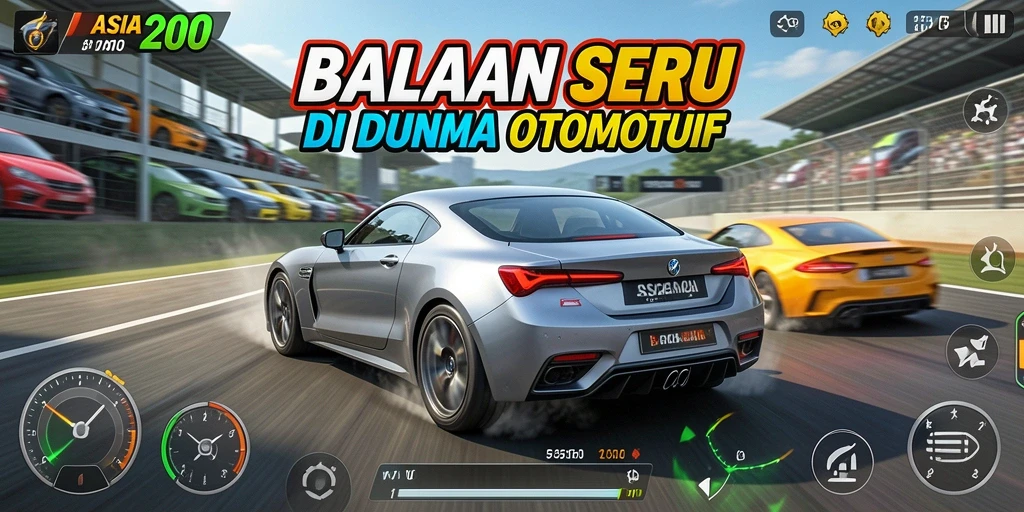 Tampilan utama gameplay ASIA200 saat balapan di trek menantang.