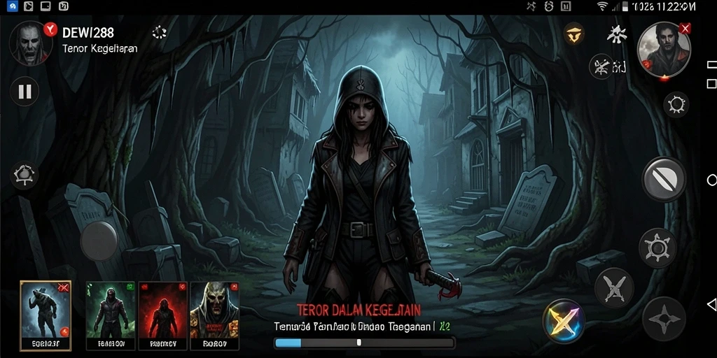 Gameplay DEWI288 menampilkan suasana gelap dan ketegangan yang menghantui.