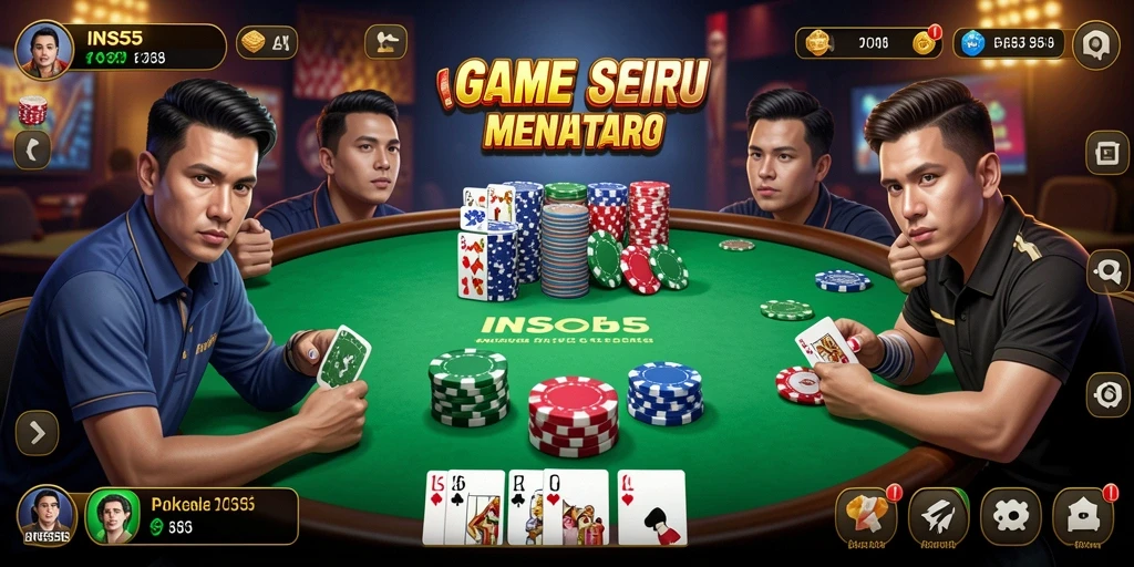 Screenshot gameplay INS55 menampilkan suasana permainan Poker yang seru.