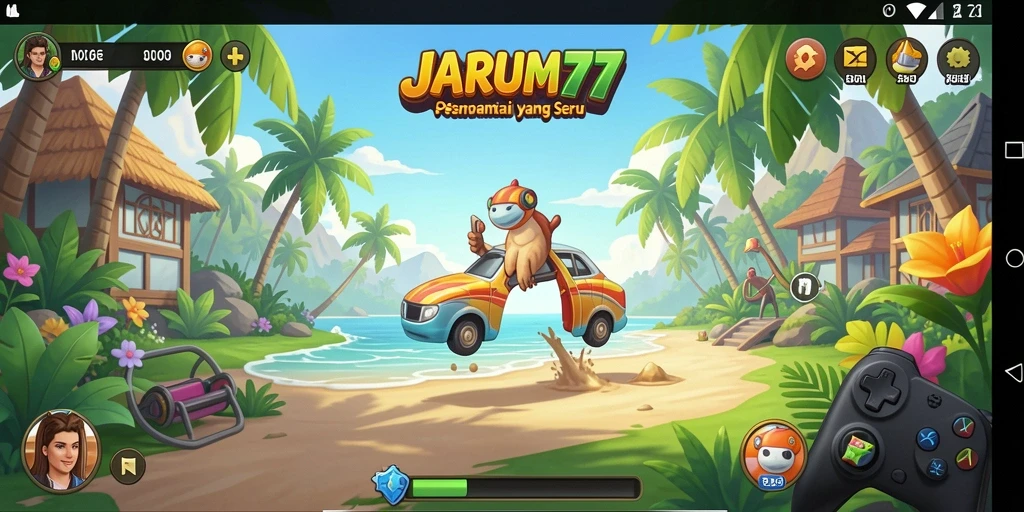 Tampilan gameplay seru JARUM77 yang penuh warna.
