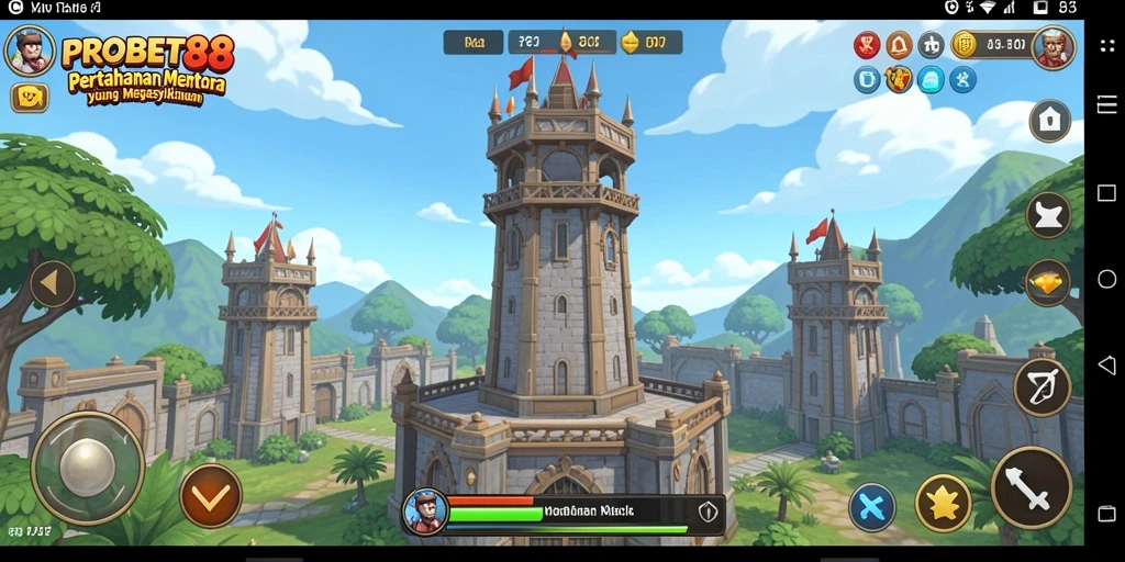 Screenshot gameplay PROBET88 menampilkan aksi pertahanan menara yang seru.