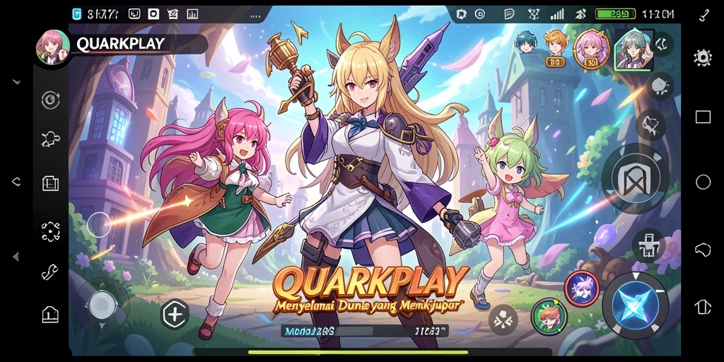 Tampilan dari gameplay <strong>QUARKPLAY</strong> yang penuh warna dan karakter anime.