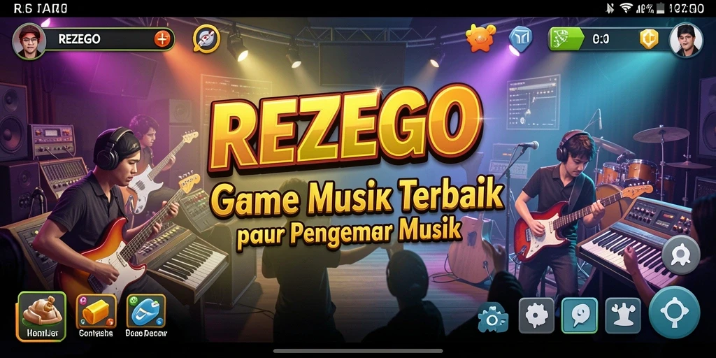 Tangkapan layar gameplay REZEGO menunjukkan interaksi musik yang seru.