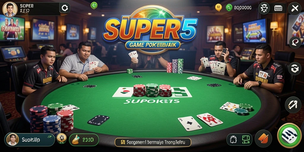 Screenshot dari gameplay <strong>SUPER5</strong> yang menunjukkan aksi seru permainan Poker.